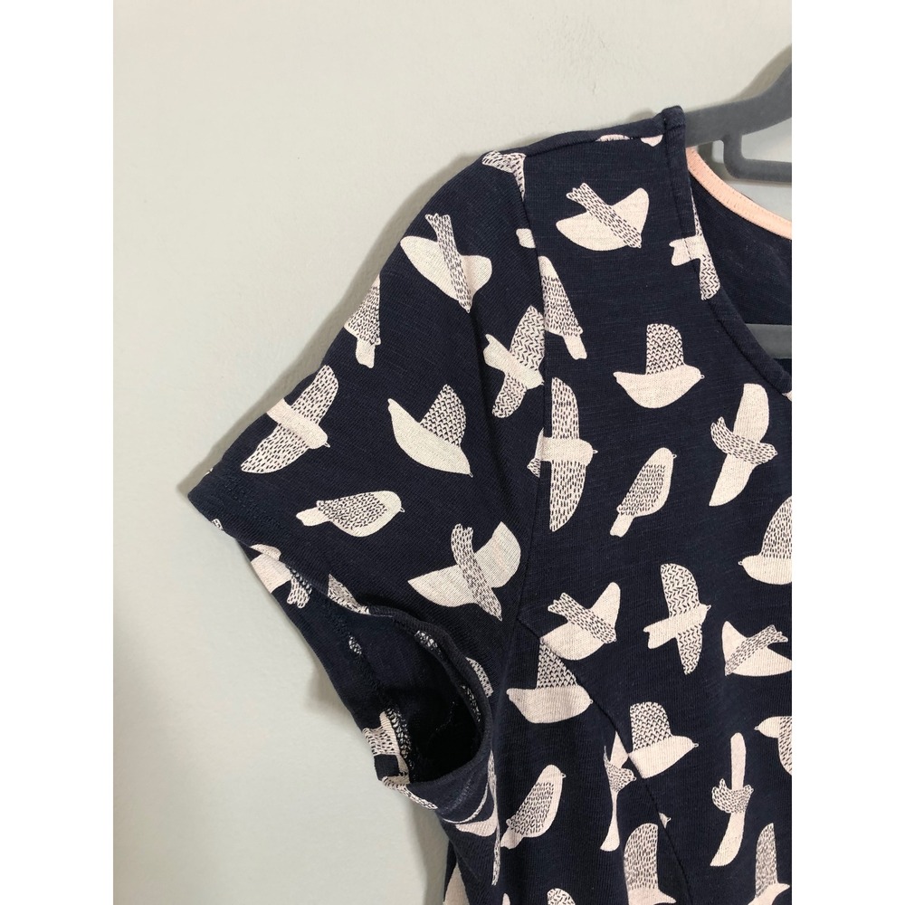 Boden Bird Print Jersey Dress Women 8L Navy Blue Short Sleeve Pockets WW202 - Picture 2 of 10